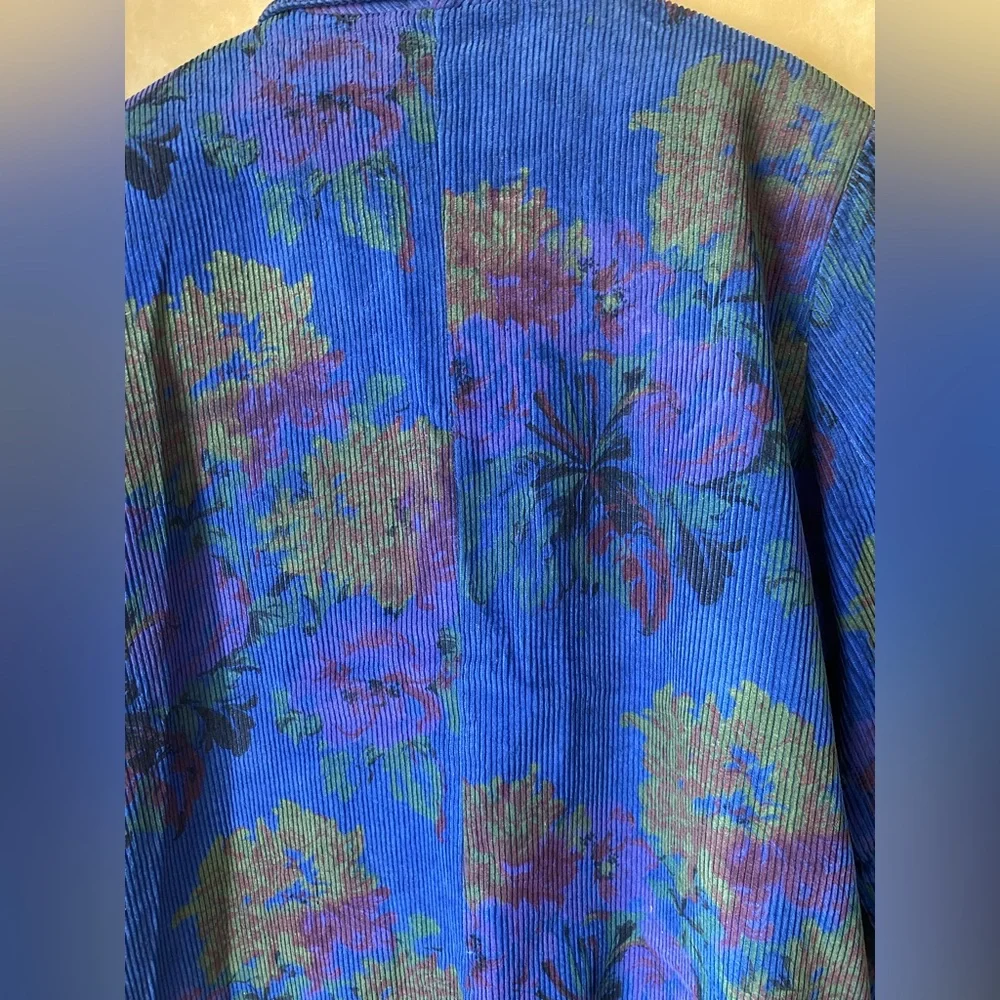 Fox Run Vintage Vibrant Blue Corduroy Floral Sport Coat Blazer 80s Size 15/16 - Picture 10 of 10